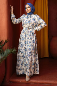 Modest Blue Floral Long Sleeve Dress 50251M - 2