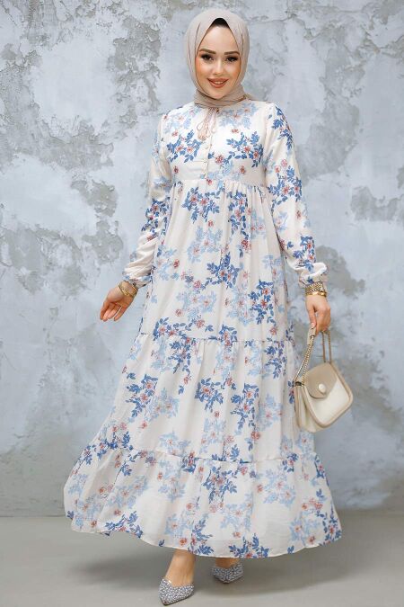 Modest Blue Floral Maxi Dress 22054M - NEVA STYLE
