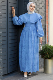 Modest Blue Long Sleeve Dress 14212M - 2