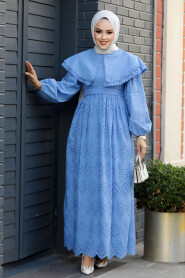 Modest Blue Long Sleeve Dress 14212M - 1