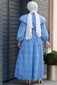 Modest Blue Long Sleeve Dress 14212M - 4