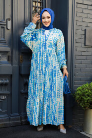 Modest Blue Long Sleeve Dress 23584M - 2