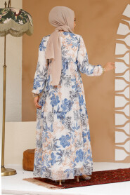 Modest Blue Long Sleeve Floral Dress 22055M - 4