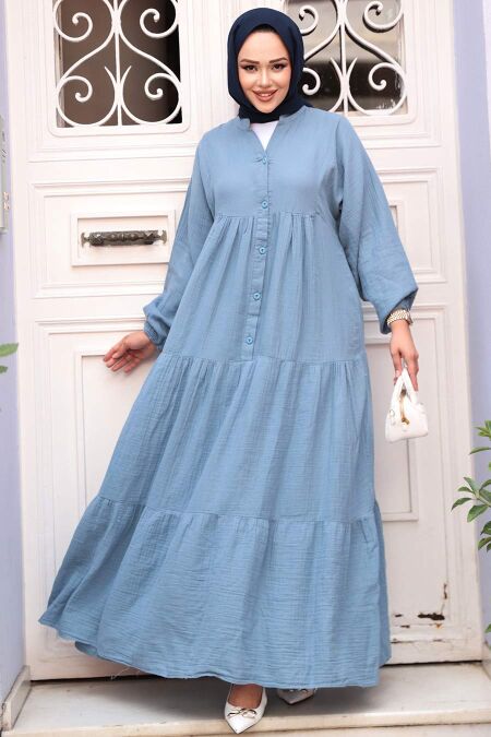 Modest Blue Maxi Dress 19043M - NEVA STYLE