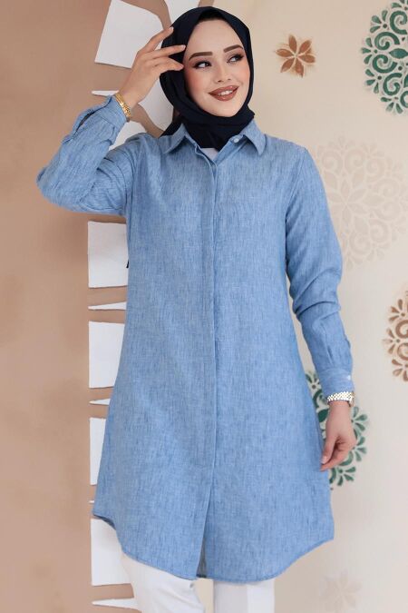 Modest Blue Plus Size Tunic 11734M - NEVA STYLE