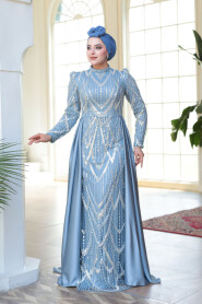 Modest Blue Prom Dress 51923M - 4
