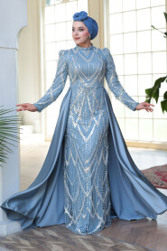 Modest Blue Prom Dress 51923M - 1