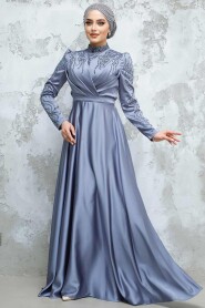 Modest Blue Satin Evening Dress 4433M 