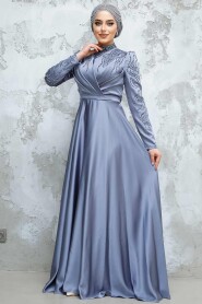 Modest Blue Satin Evening Dress 4433M - 3