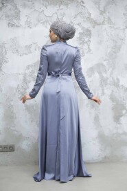 Modest Blue Satin Evening Dress 4433M - 4