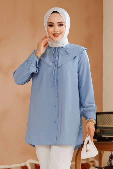 Modest Blue Shirt Top 70951M - NEVA STYLE