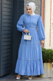 Modest Blue Summer Dress 10024M - 2