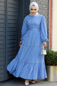 Modest Blue Summer Dress 10024M - 1