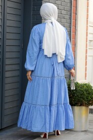 Modest Blue Summer Dress 10024M - 3