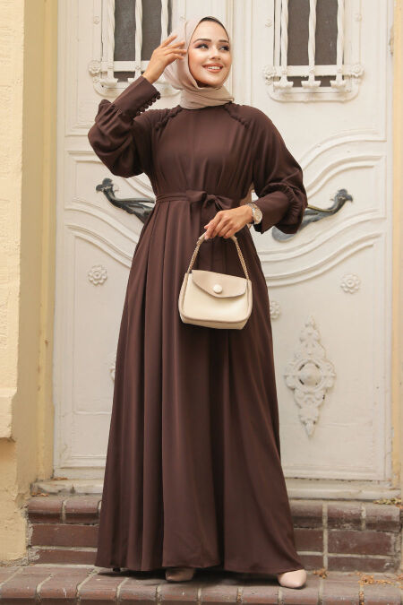 Modest Brown Abaya Dress 330104KH - NEVA STYLE