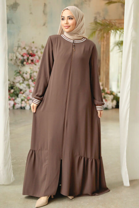 Modest Brown Abaya Dubai 45276KH - NEVA STYLE