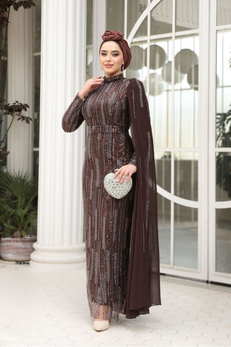 Modest Brown Bridal Dress 49741KH - NEVA STYLE
