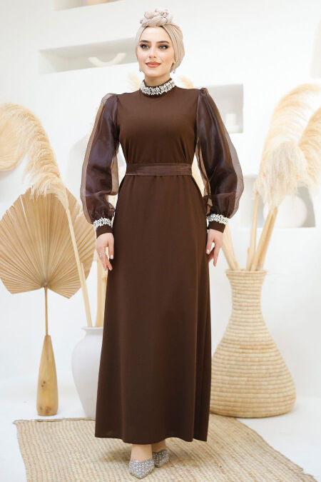 Modest Brown Bridesmaid Dress 4576KH - NEVA STYLE