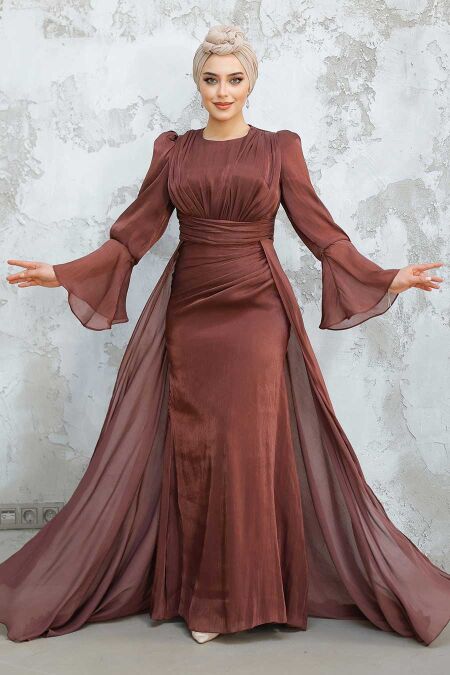 Modest Brown Bridesmaid Dress 4986KH - NEVA STYLE