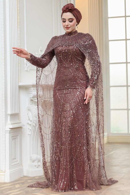 Modest Brown Bridesmaid Dress 51841KH - NEVA STYLE