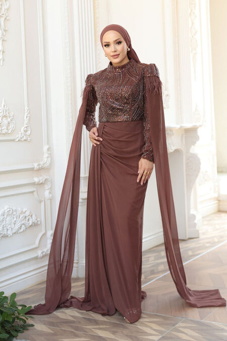 Modest Brown Bridesmaid Dress 52592KH - NEVA STYLE