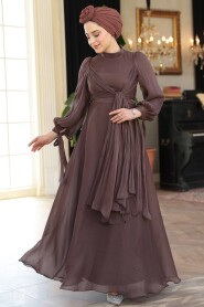 Modest Brown Bridesmaid Gown 52223KH - 2