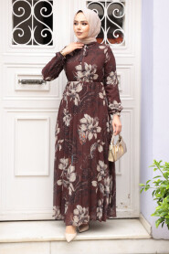 Modest Brown Chiffon Floral Dresses 50355KH - 2