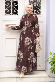 Modest Brown Chiffon Floral Dresses 50355KH - 3