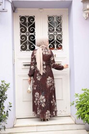 Modest Brown Chiffon Floral Dresses 50355KH - 4