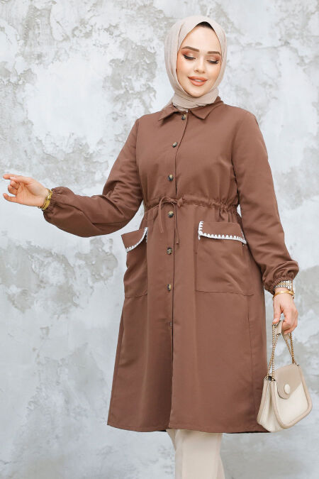 Modest Brown Coat 91781KH - NEVA STYLE