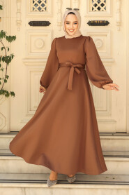 Modest Brown Dress 23102KH - 1