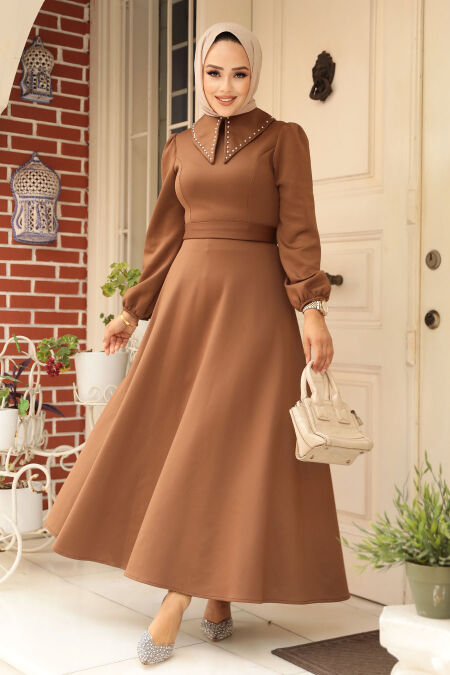 Modest Brown Dress 23123KH - NEVA STYLE