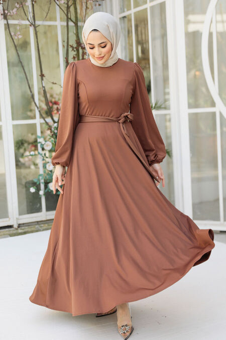 Modest Brown Dress For Plus Size 23101KH - NEVA STYLE
