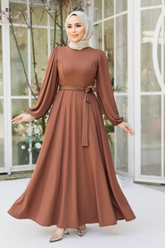 Modest Brown Dress For Plus Size 23101KH - 2