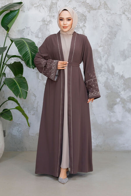 Modest Brown Dual Abaya Suit 29126KH - NEVA STYLE