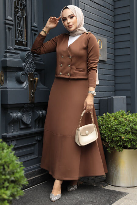 Modest Brown Dual Skirt Suit 12371KH - NEVA STYLE