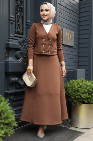 Modest Brown Dual Skirt Suit 12371KH - 2