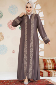 Modest Brown Dubai Abaya 29112KH - 2