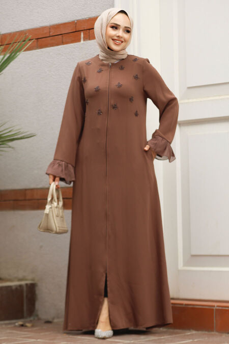 Modest Brown Dubai Abaya 520090KH - NEVA STYLE