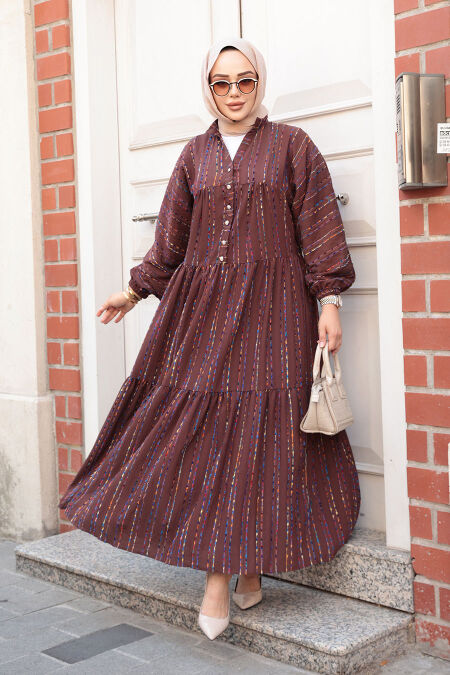 Modest Brown Eid Dress 103016KH - NEVA STYLE