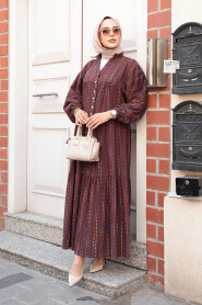Modest Brown Eid Dress 103016KH - 3