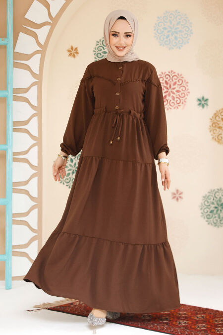 Modest Brown Eid Dress 10334KH - NEVA STYLE