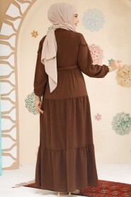 Modest Brown Eid Dress 10334KH - 3