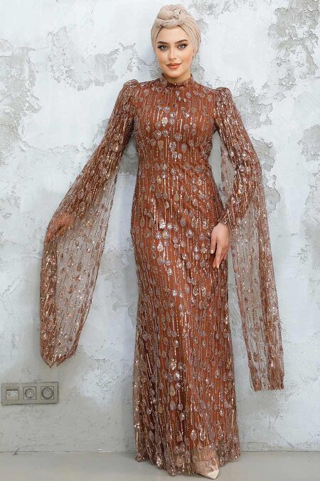 Modest Brown Engagement Dress 46551KH - NEVA STYLE