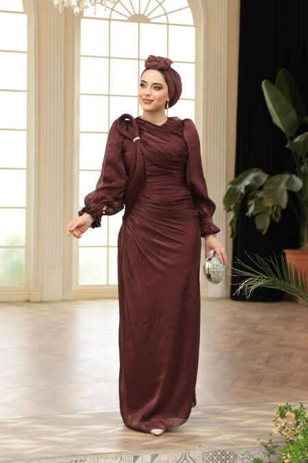 Modest Brown Engagement Dress 51512KH - NEVA STYLE