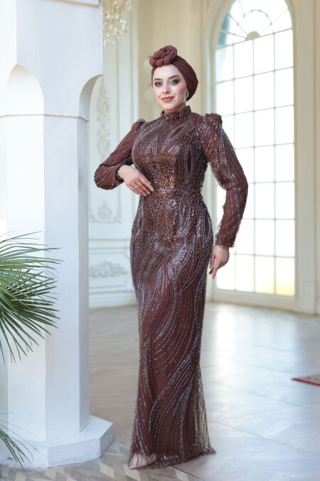 Modest Brown Engagement Gown 51403KH - NEVA STYLE