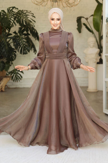 Modest Brown Evening Dress 45701KH - NEVA STYLE