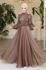 Modest Brown Evening Dress 45701KH - 4