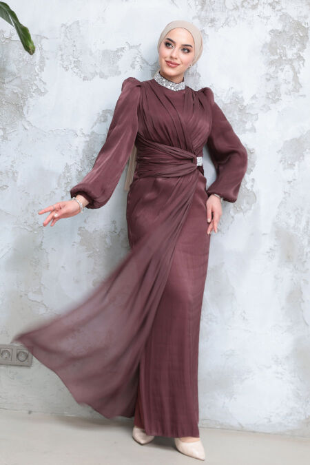 Modest Brown Evening Dress 50581KH - NEVA STYLE