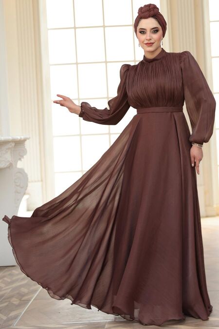 Modest Brown Evening Dress 51072KH - NEVA STYLE